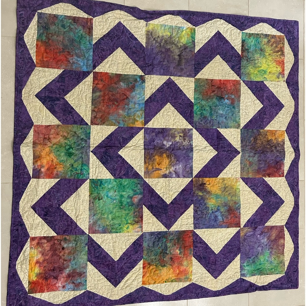 New Hand Made Quilted Blanket, Purple, Lavender Tie-Dye Baby Blanket